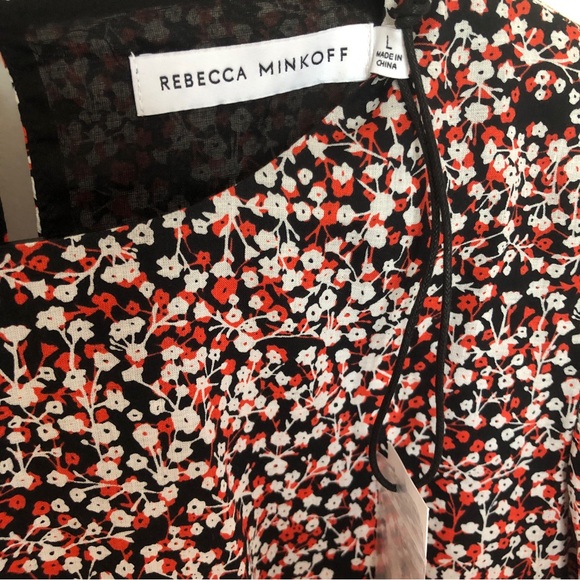 NWT Rebecca Minkoff Tabby Dress Printed Puff Sleeve Smocked Floral Summer Sz L - Picture 10 of 14